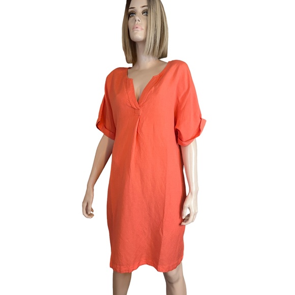 Paradis Linen & Rayon Dress Tunic Style Short sleeve Hip Pockets Versatile Peach - Picture 4 of 15